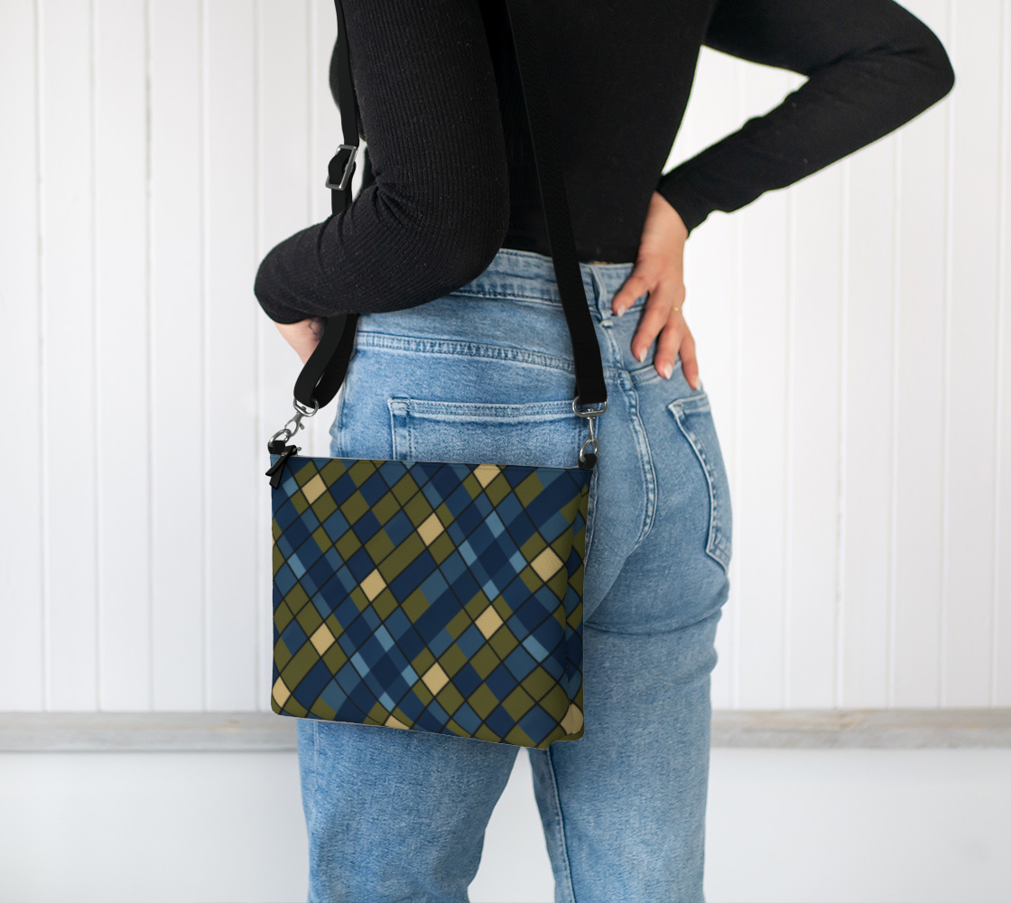 Blue Plaid Vegan Leather Crossbody Purse