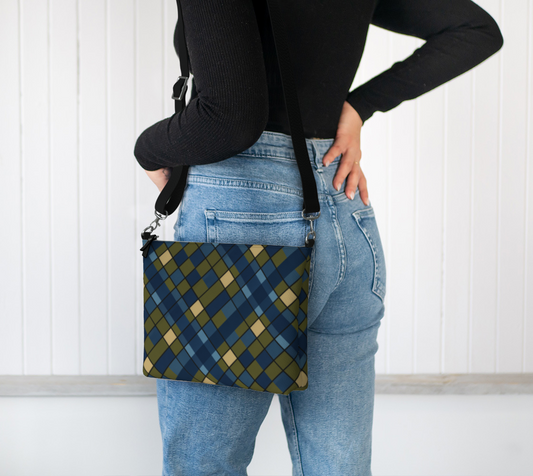 Blue Plaid Vegan Leather Crossbody Purse