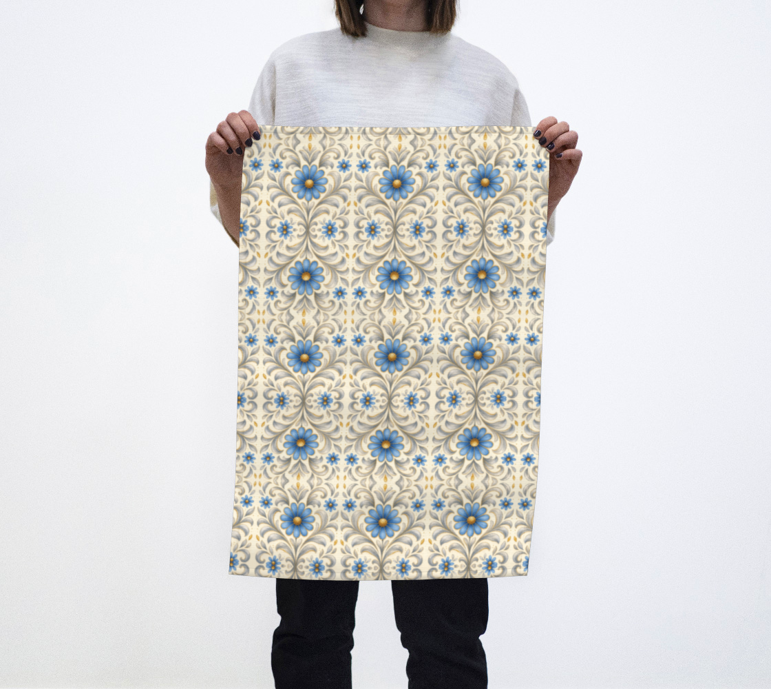 GIlded Azure Bloom tea towel