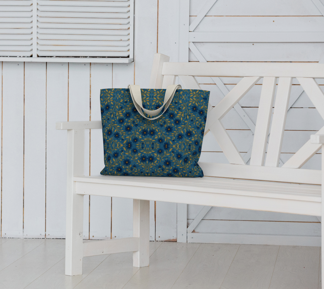 Indigo meadow floral fan canvas tote bag