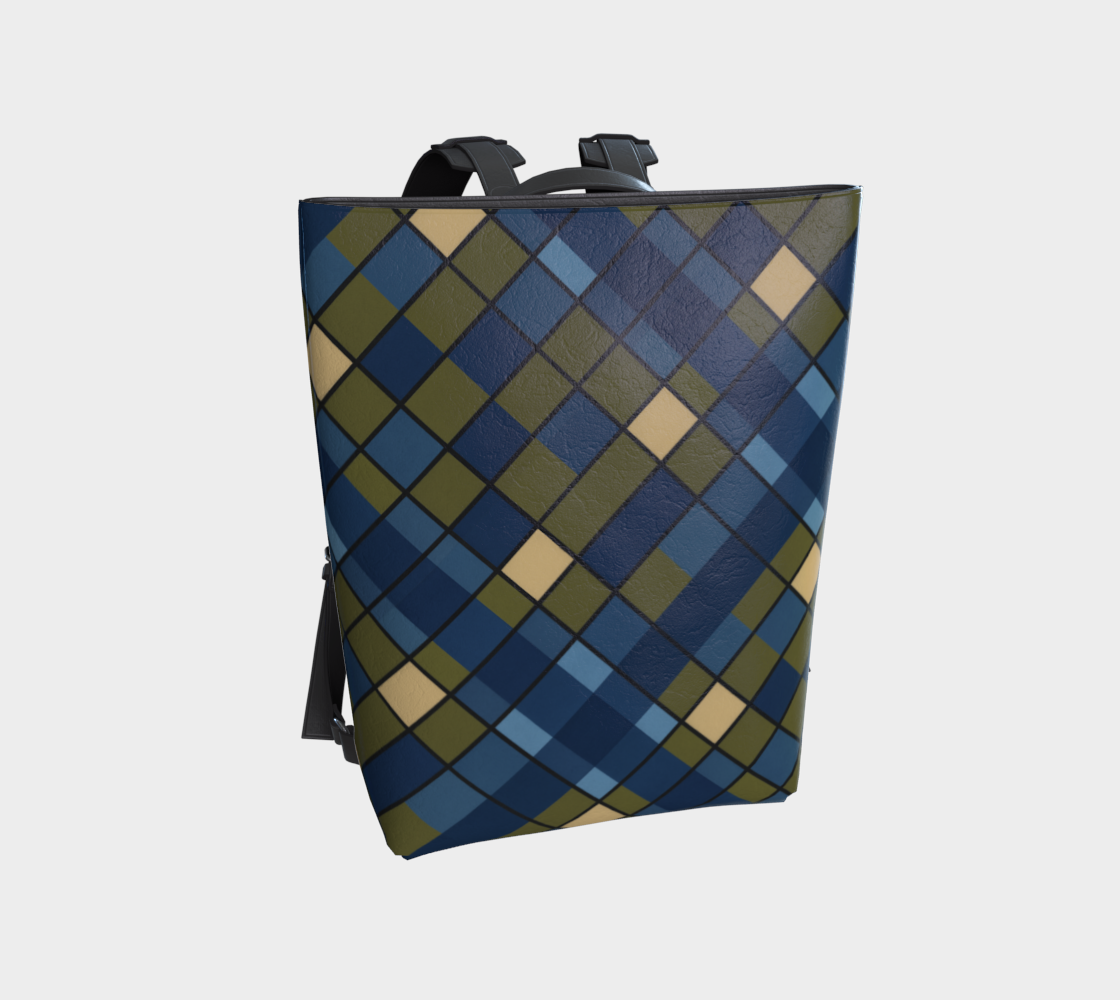 Blue Plaid Vegan Leather Backpack