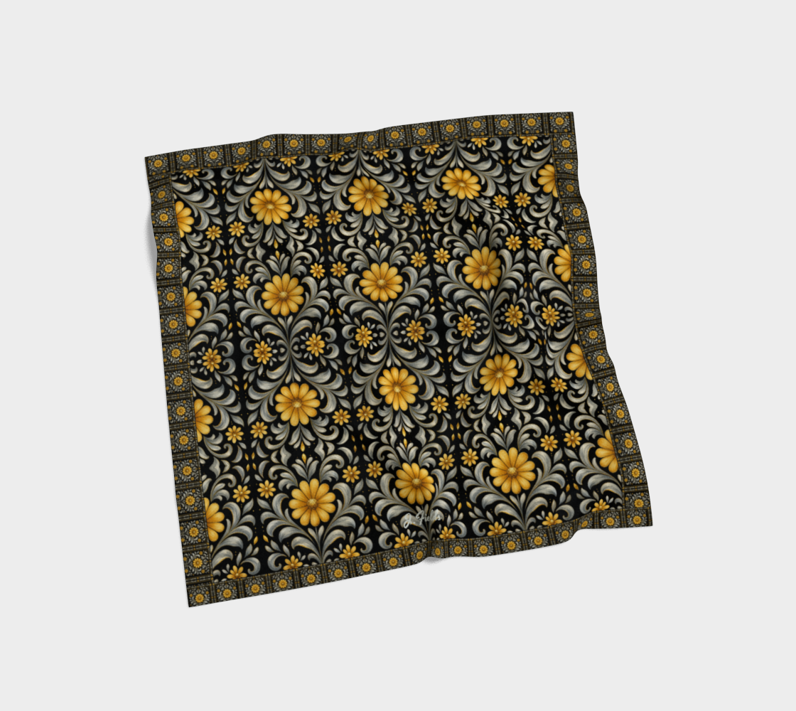 Midnight Silver Garden 50 x 50 scarf wth border