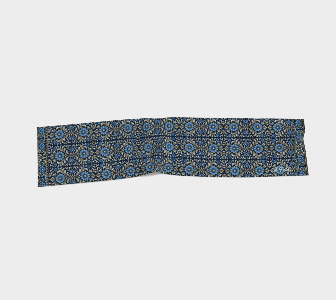 Gilded Navy Azure Bloom 16 x 72 scarf