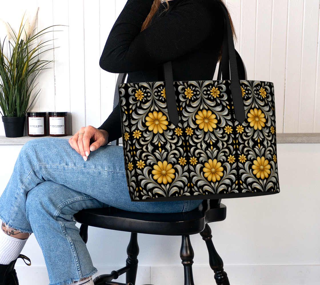 Midnight Silver Garden large vegan tote
