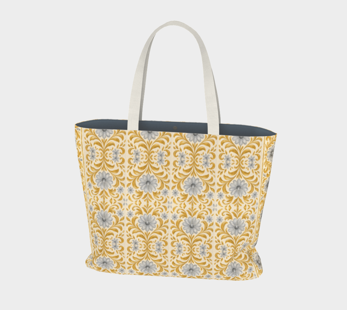 Gilded Garden Damask large canvas tote bag