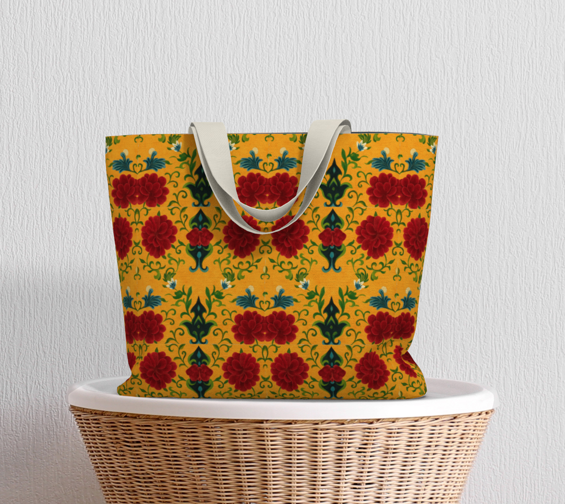 Marquesa Floral Golden Canvas Tote Bag