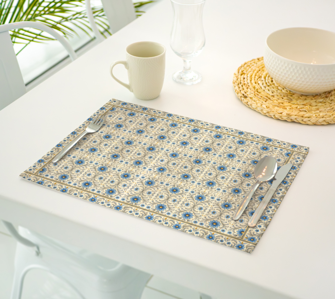 Gilded Azure Bloom placemat with border