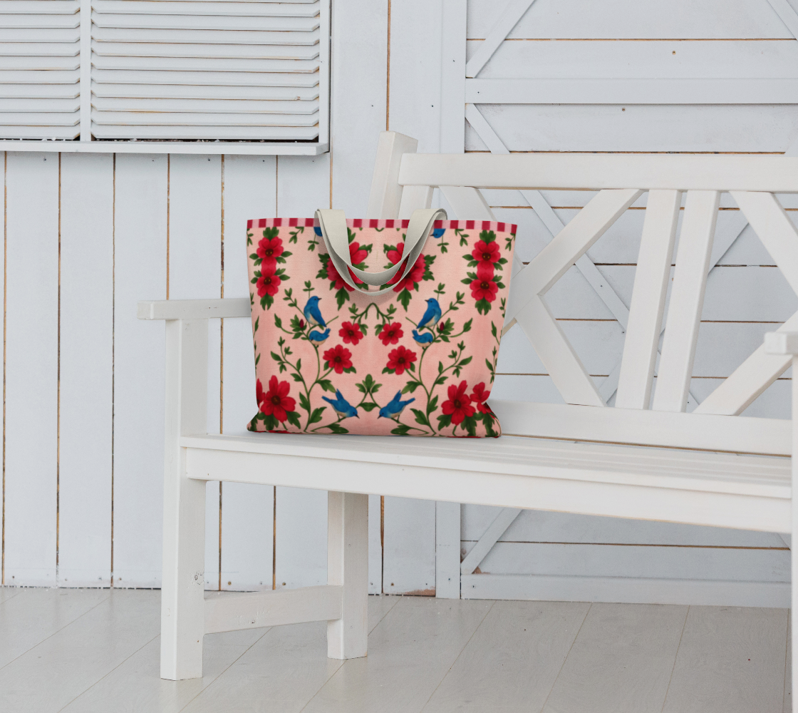 songbird bloom pink canvas large canvas tote bag