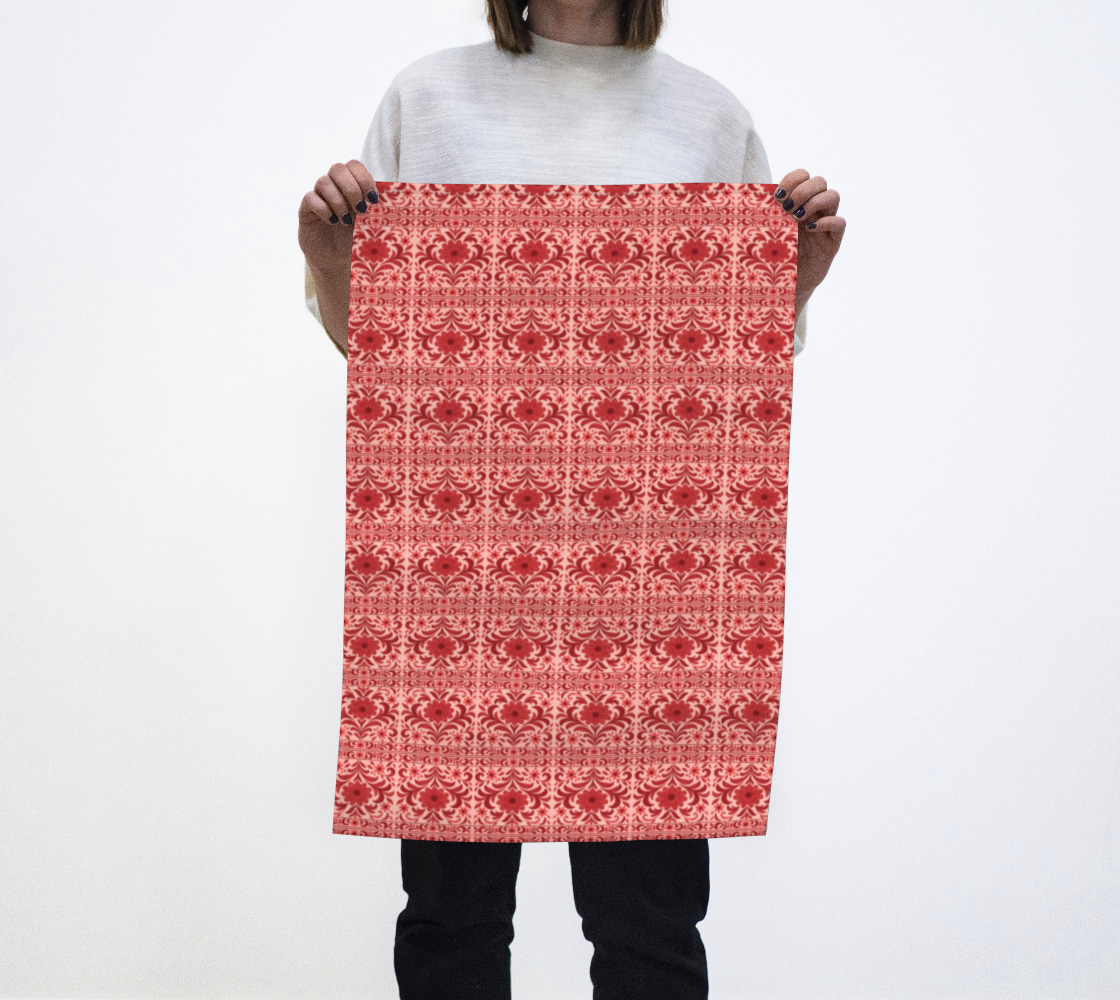 Petite Fleur Red on Red tea towel