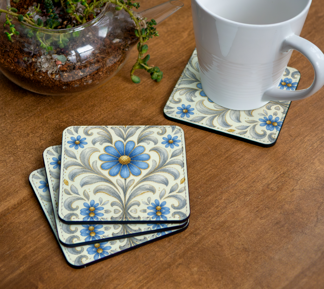 Gilded Azure Bloom coaster set