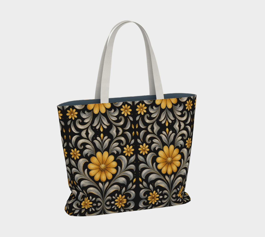 Midnight Silver Garden large canvas tote bag