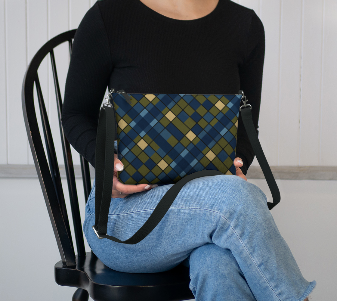 Blue Plaid Vegan Leather Crossbody Purse