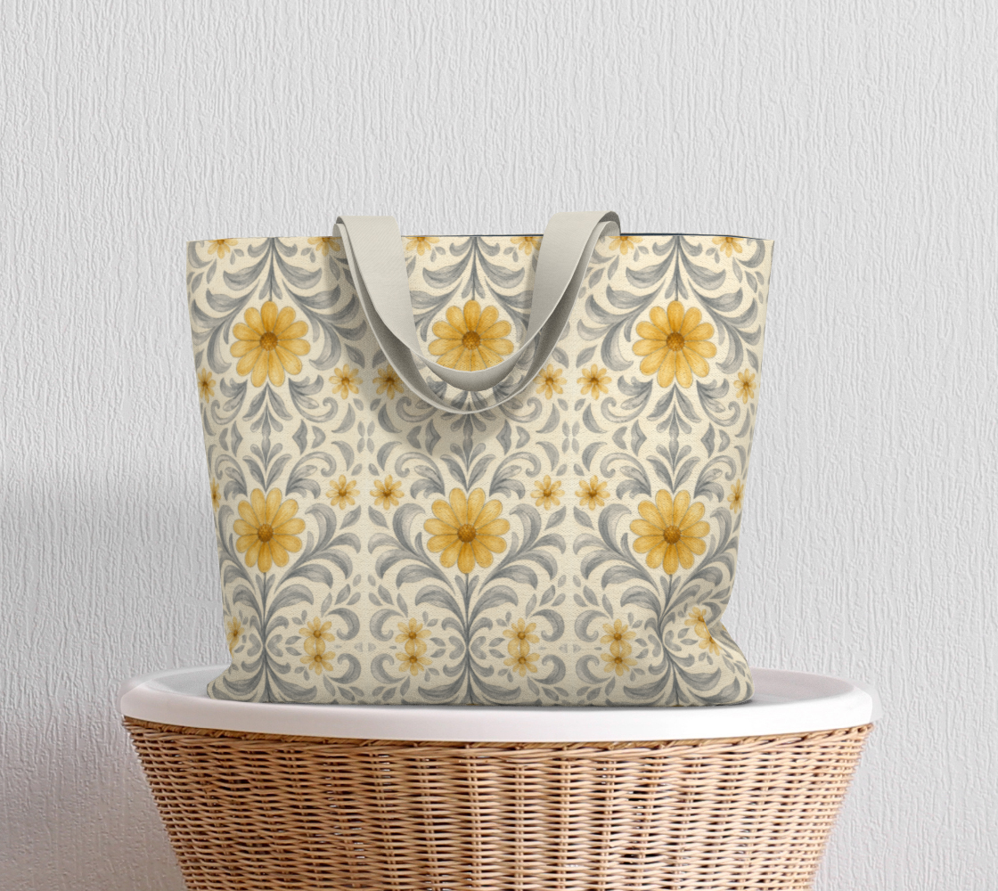 Silver Garden Large Canvas Tote