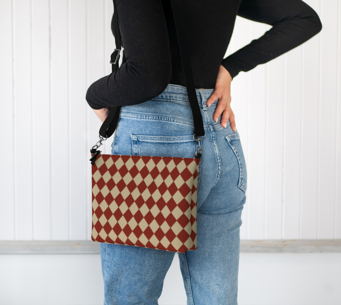 Cranberry Harlequin Vegan Leather Crossbody Purse