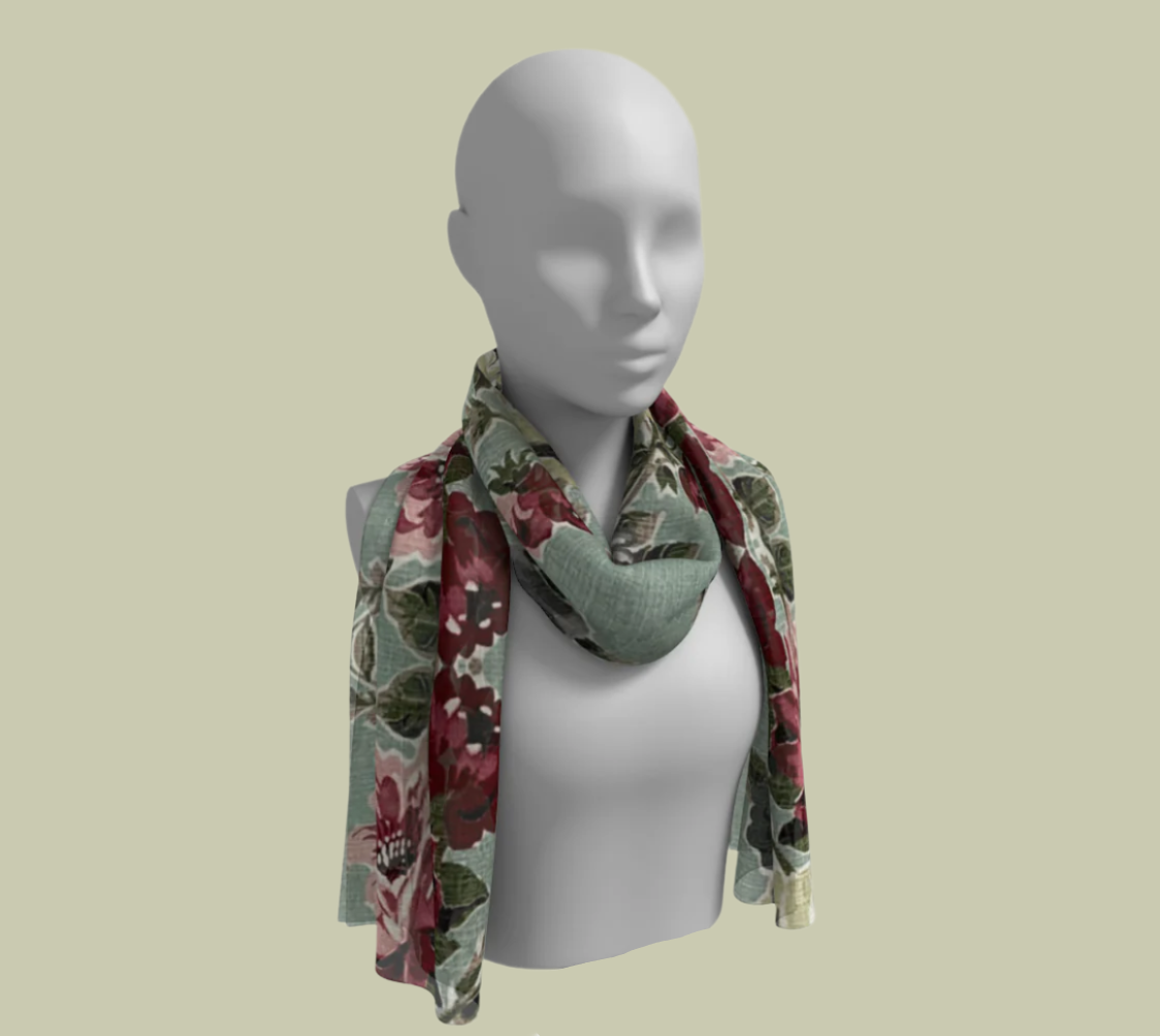 Sea Foam Roses Silk Long Scarf