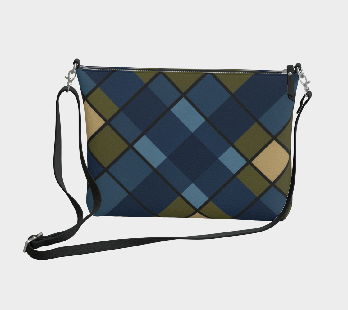 Blue Plaid Vegan Leather Crossbody Purse