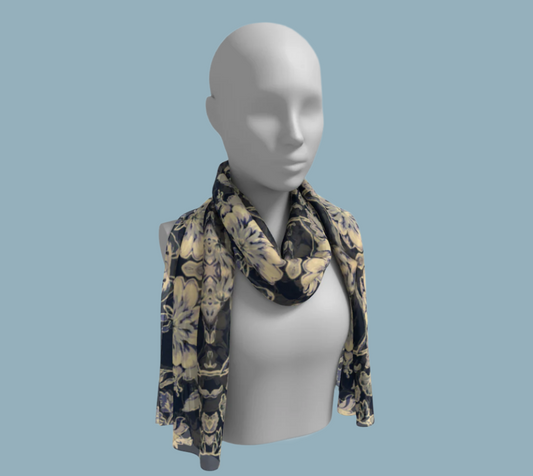 Blue Fleur Damask Silk Long Scarf