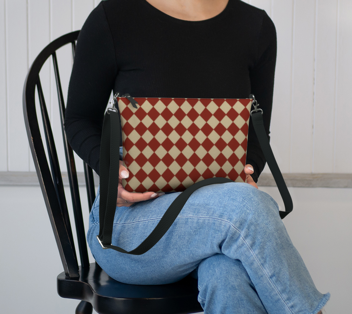 Cranberry Harlequin Vegan Leather Crossbody Purse