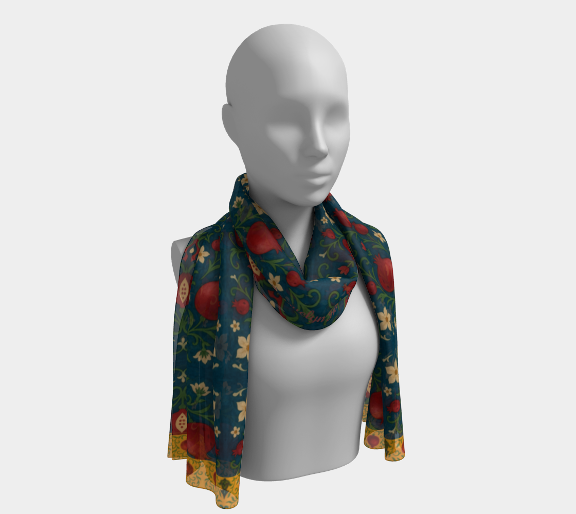 Winter Pomegranates Long Silk Scarf