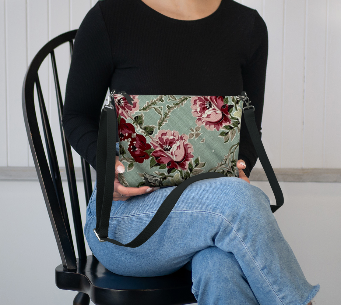 Seafoam Roses Vegan Leather Crossbody Bag