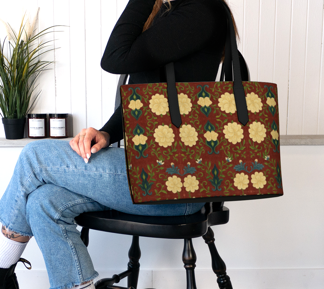 Imperial Peonies Cranberry Vegan Leather Tote