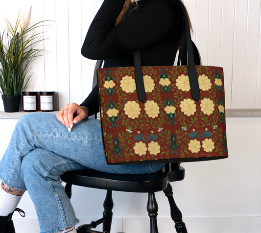Imperial Peonies Cranberry Vegan Leather Tote