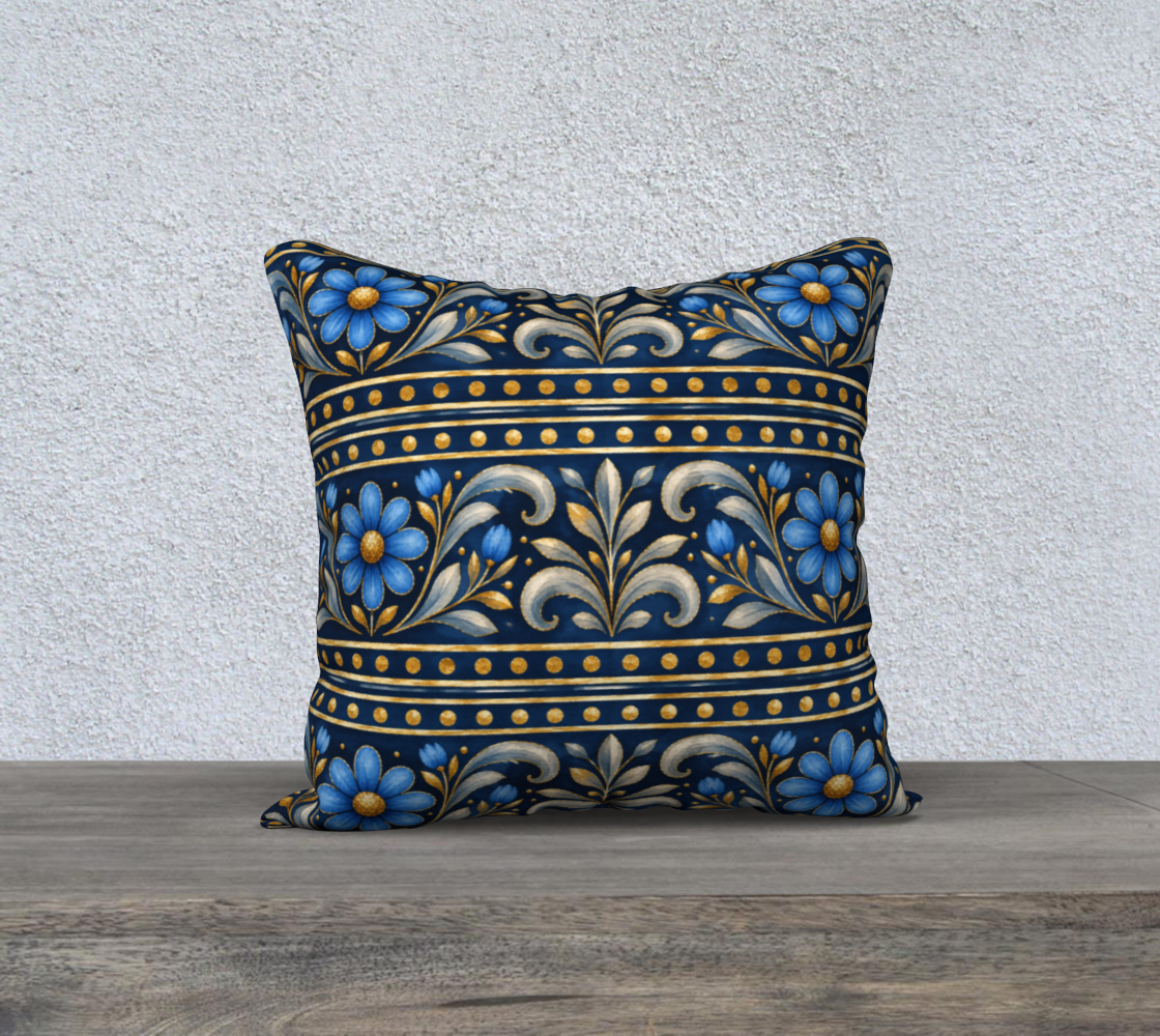 Gilded Navy Azure Bloom banded 18 x 18 pillow