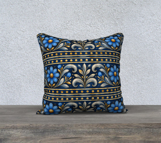 Gilded Navy Azure Bloom banded 18 x 18 pillow
