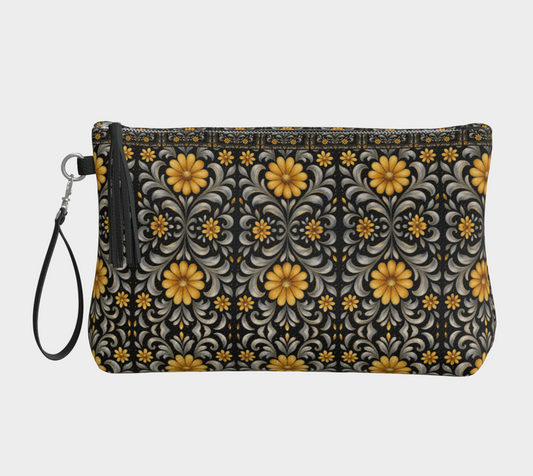 Midnight Gilded Garden clutch bag with border