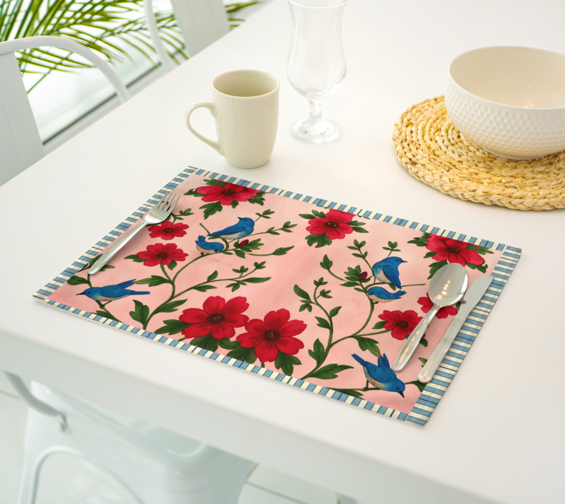 Songbird Bloom Pink Stripe Border Placemats