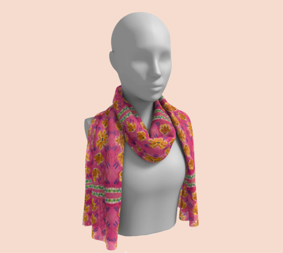 Pink Botanique Silk Long Scarf