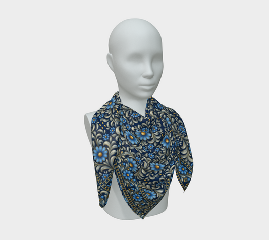 Gilded Navy Azure Bloom 50 x 50 scarf