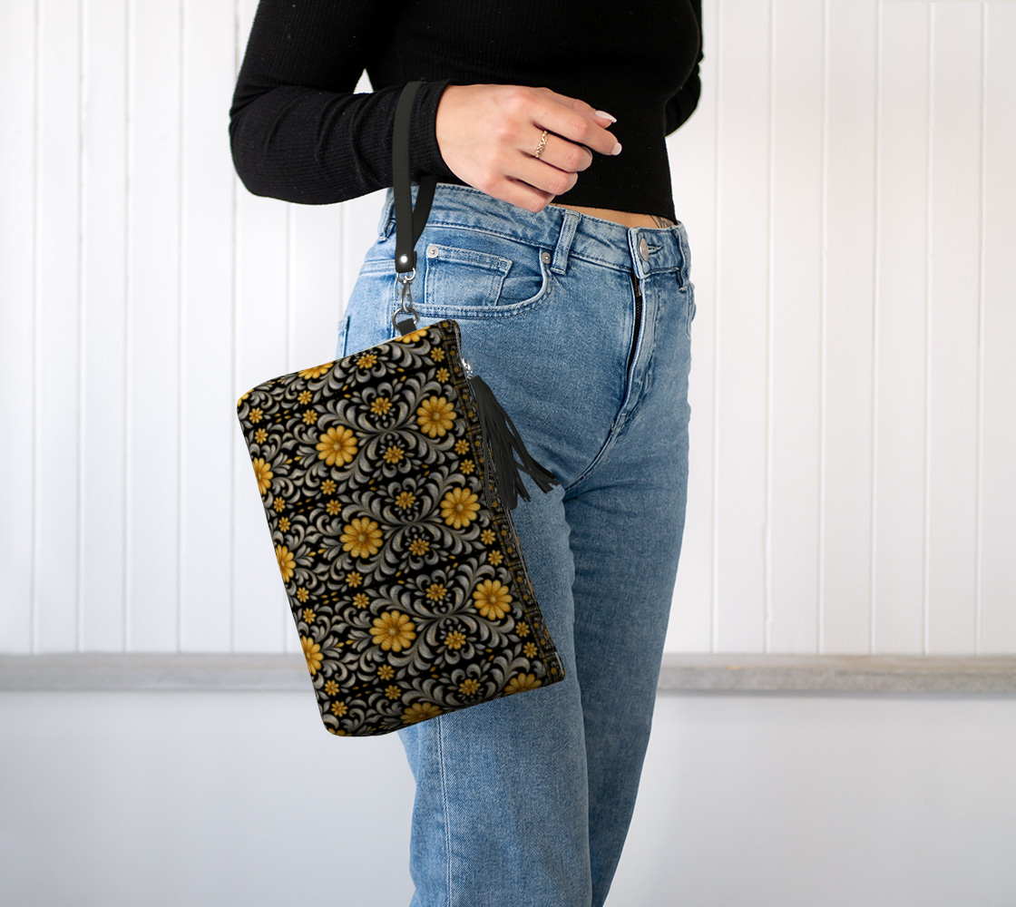 Midnight Gilded Garden clutch bag with border