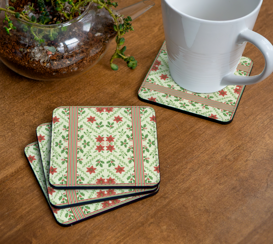 Yuletide Bloom with Stripes Coasters