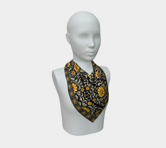 Midnight Silver Garden 26 x 26 scarf wth border