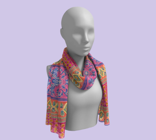 Coral Caravan Long Silk Scarf