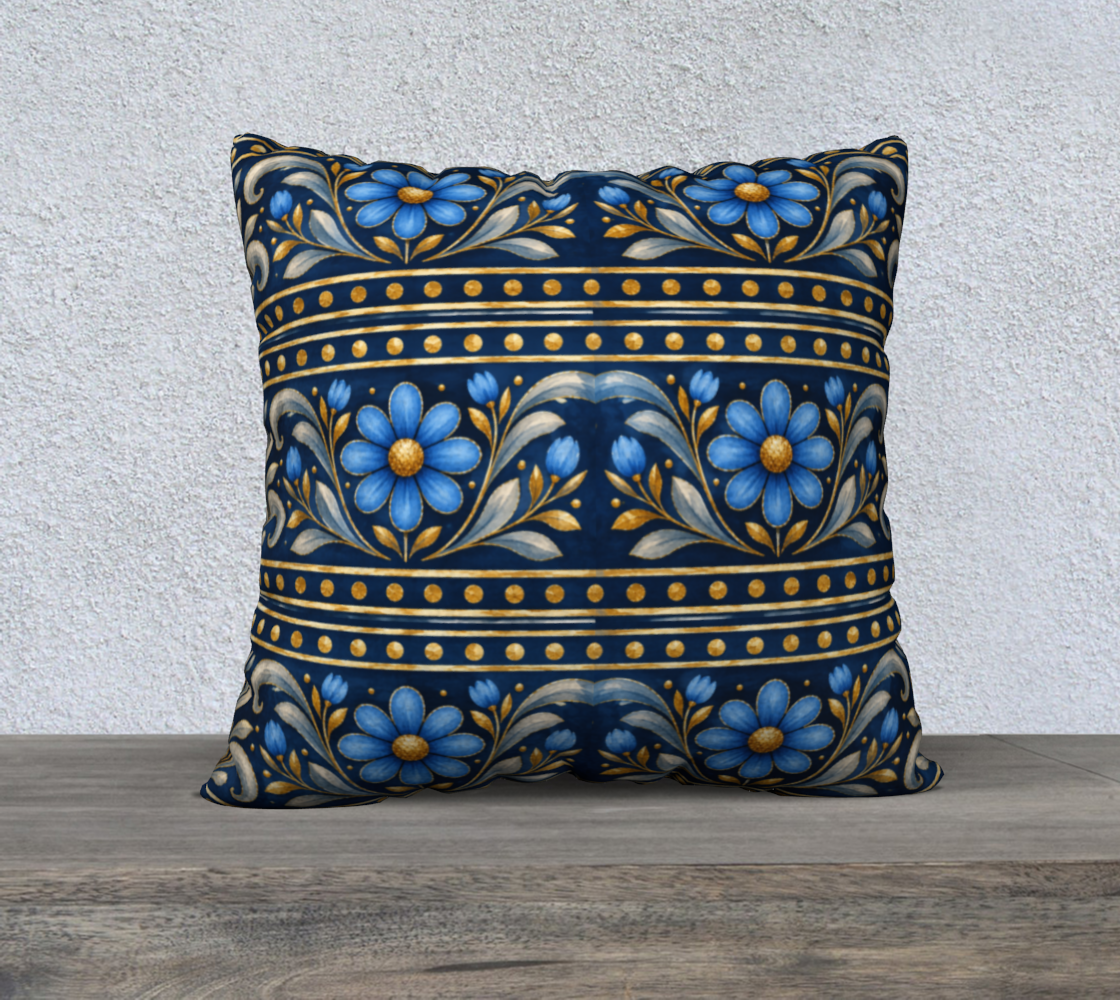 Gilded Navy Azure Bloom border 22 x 22 pillow