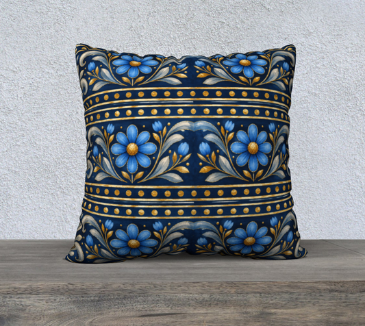 Gilded Navy Azure Bloom border 22 x 22 pillow
