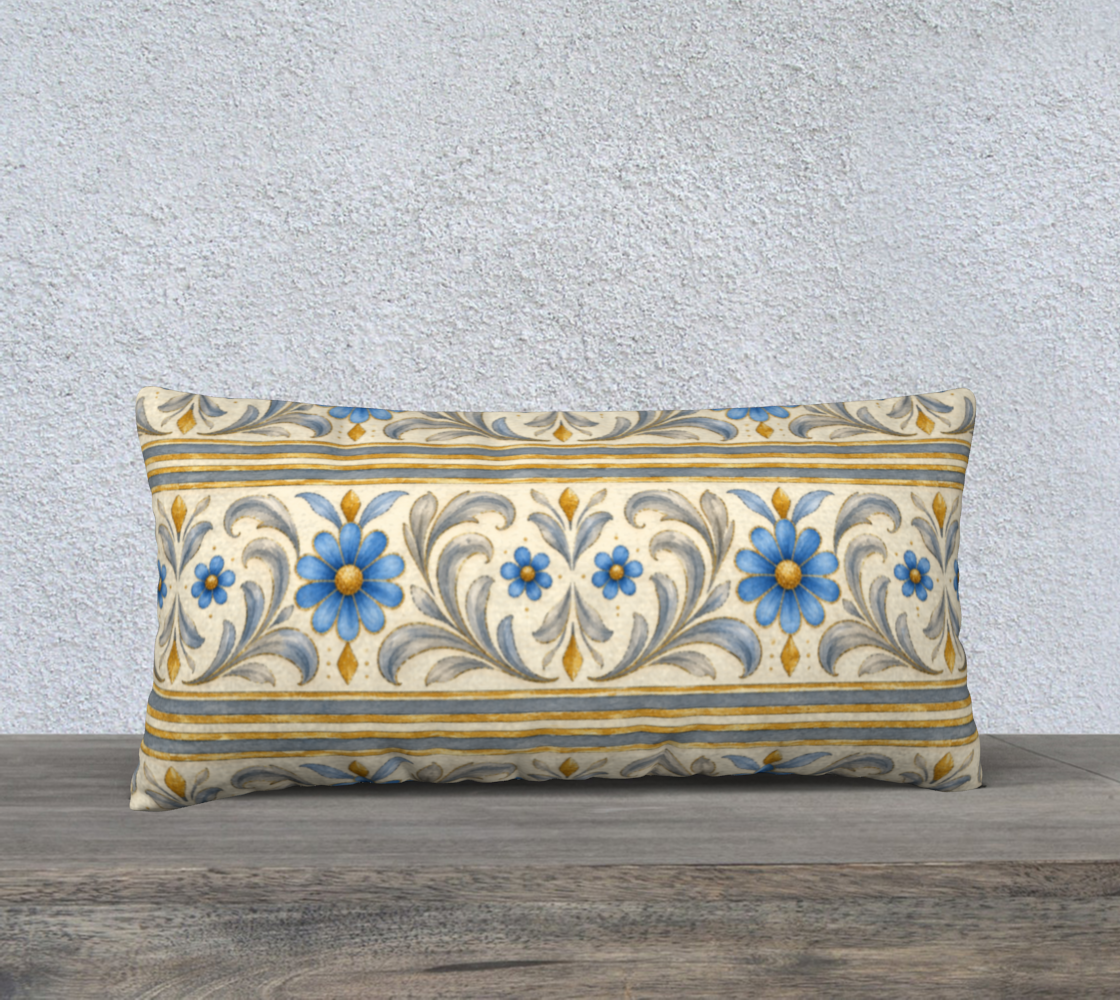 Gilded Azure Bloom banded 24 x 12 pillow