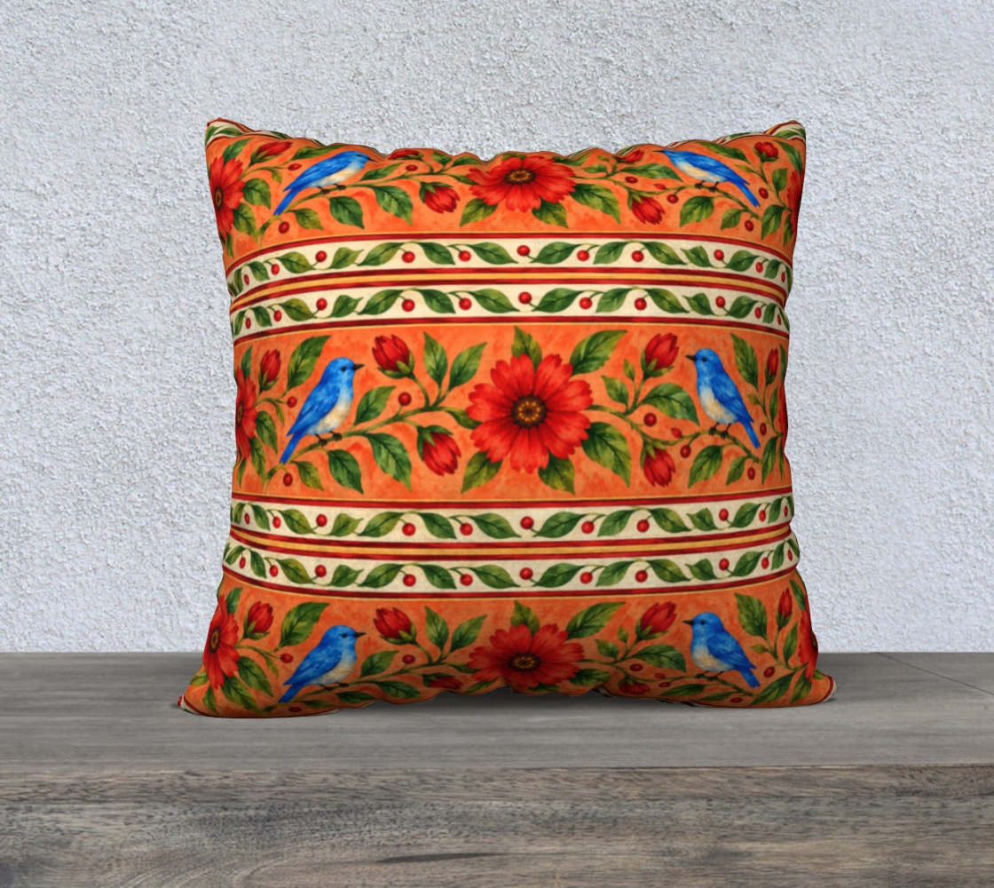 songb ird bloom terracotta  banded 22 x 22 pillow