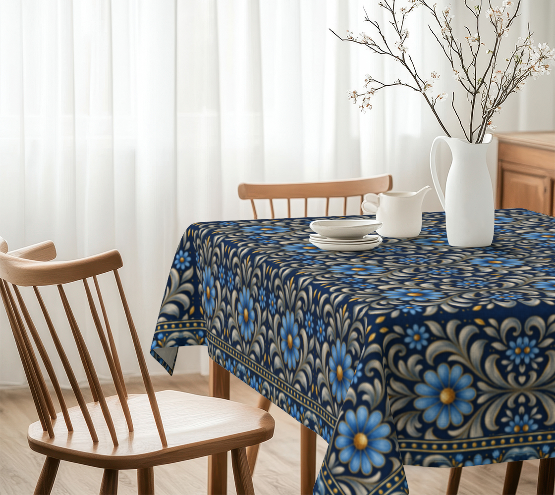 Gilded Navy Azure Bloom 60 x 60 tablecloth