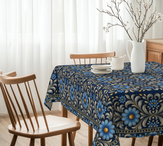 Gilded Navy Azure Bloom 60 x 60 tablecloth