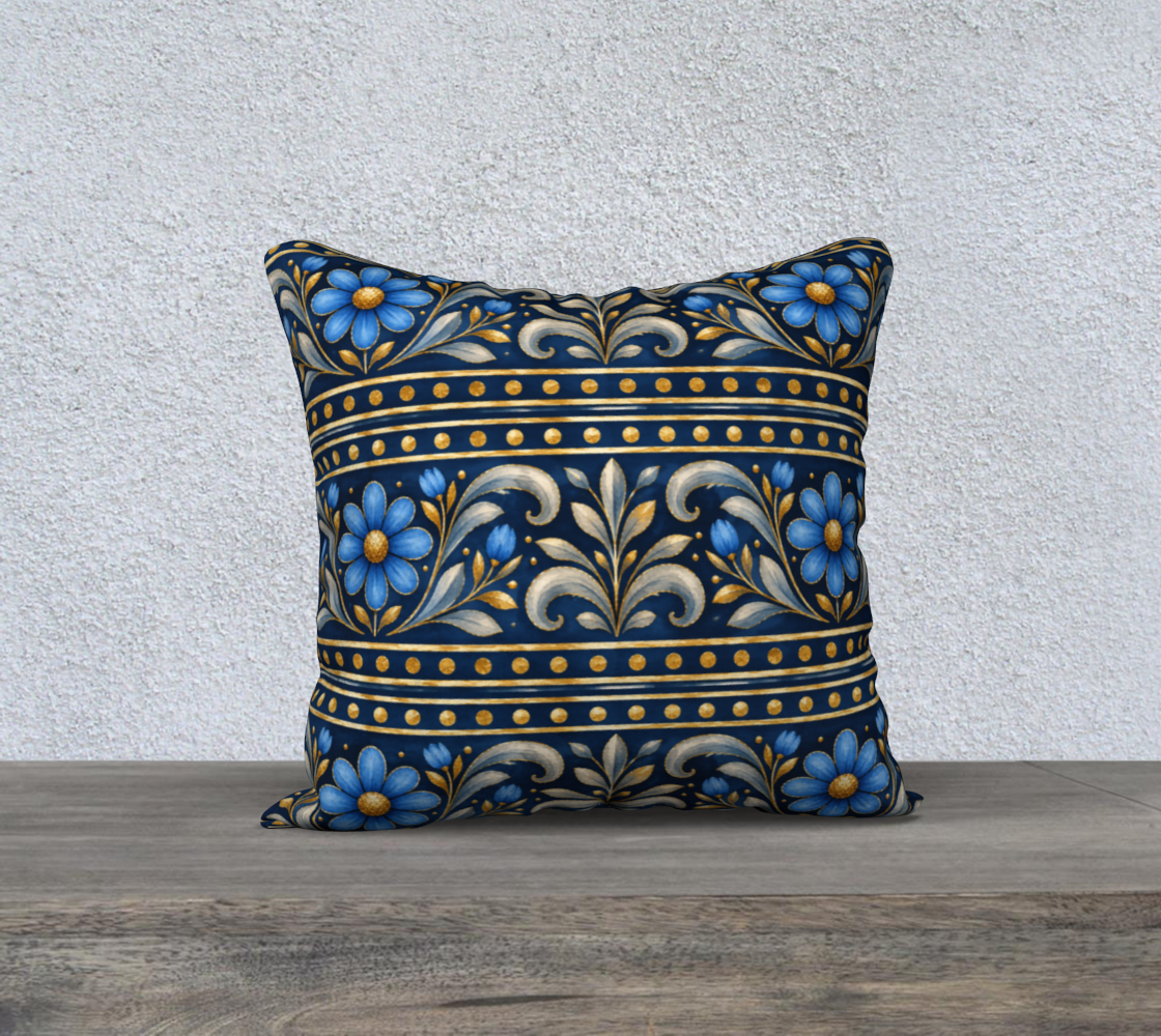 Gilded Navy Azure Bloom banded 18 x 18 pillow