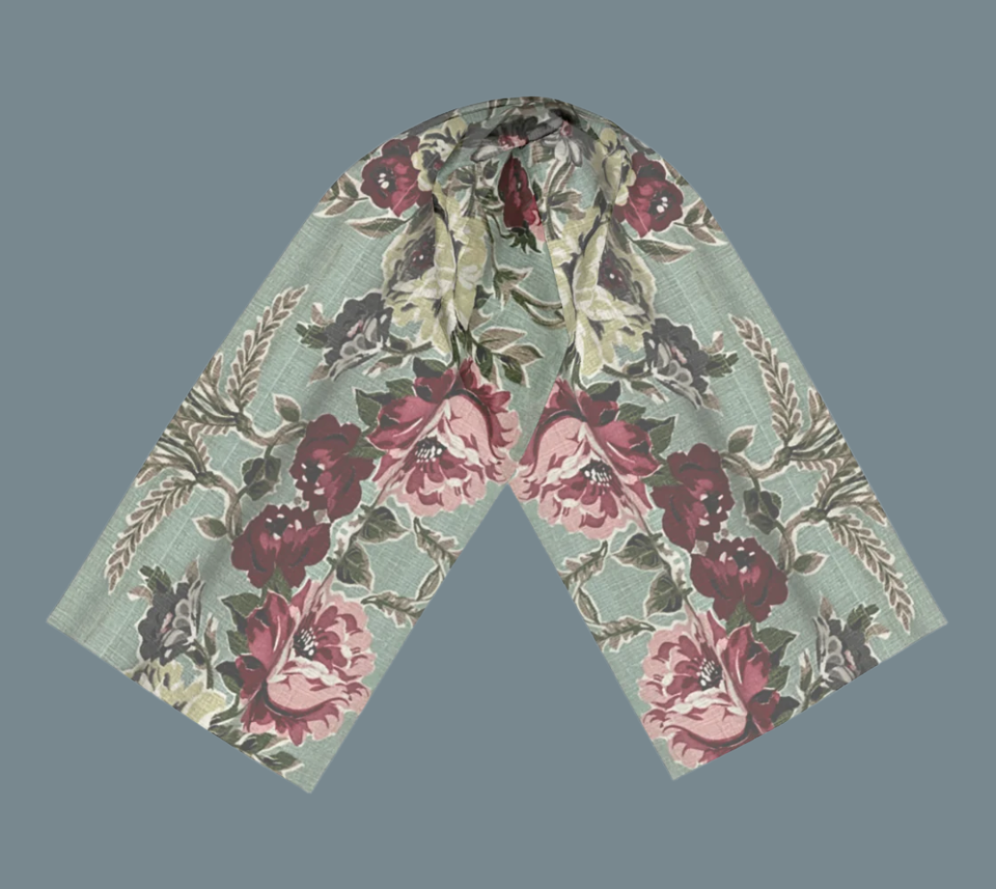 Sea Foam Roses Silk Long Scarf