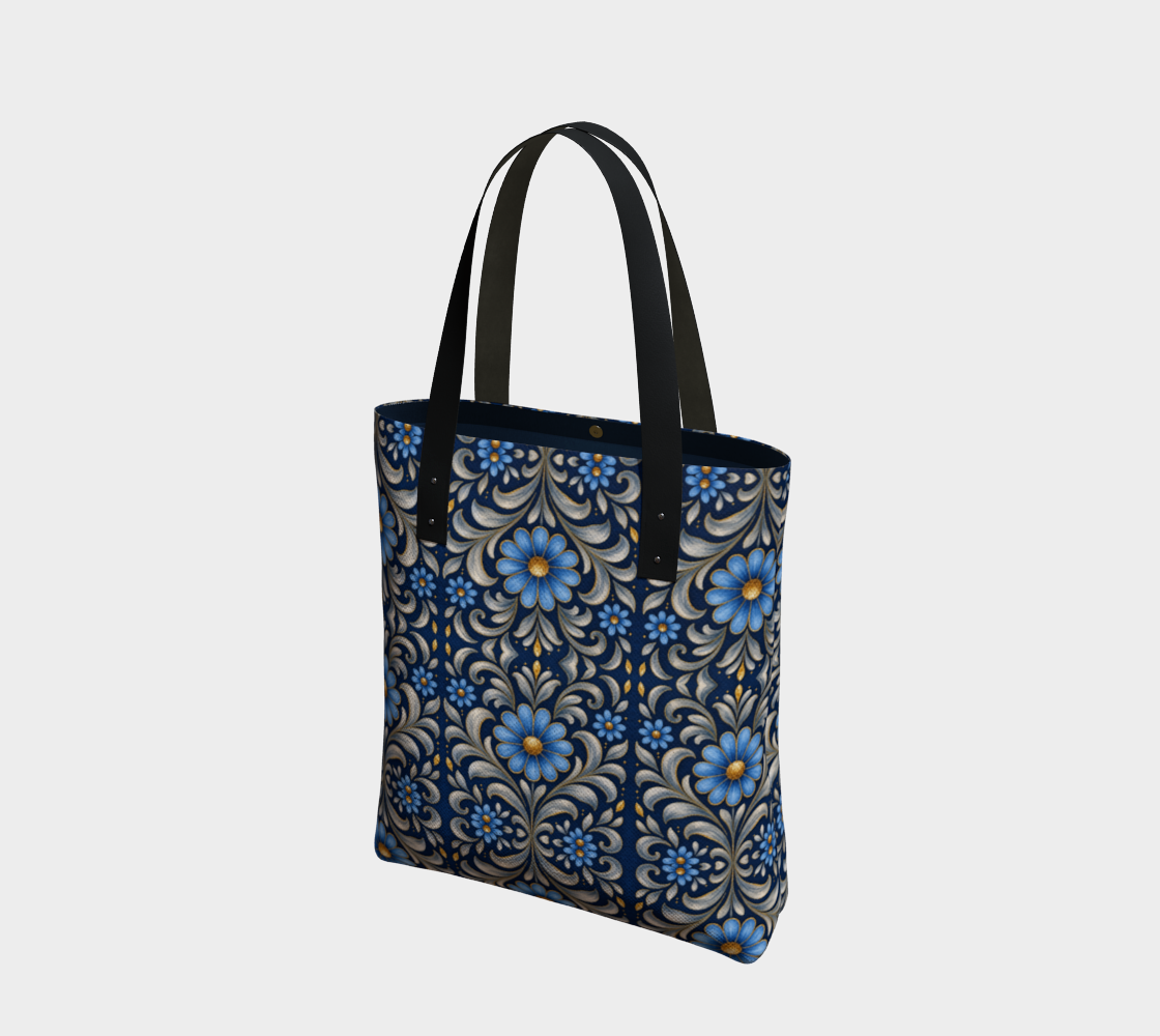 Gilded Navy Azure Bloom market tote bag