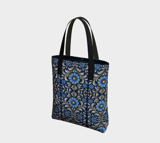 Gilded Navy Azure Bloom market tote bag
