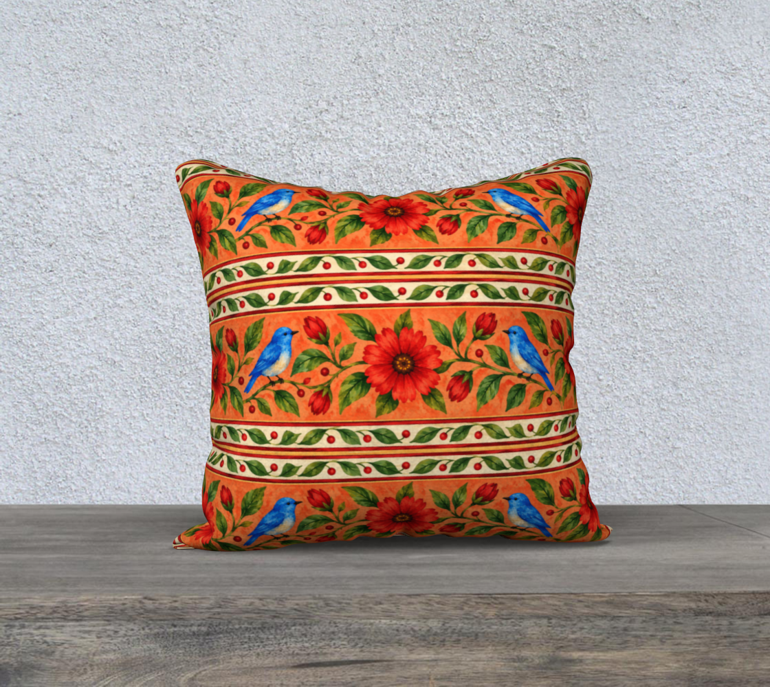 songbird bloom terracotta  banded 18 x 18 pillow