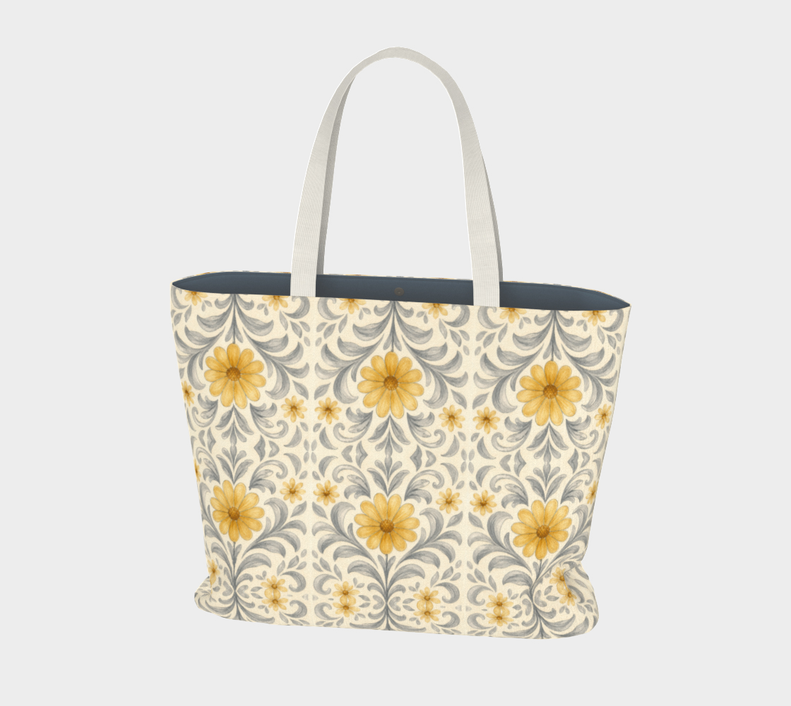 Silver Garden Large Canvas Tote
