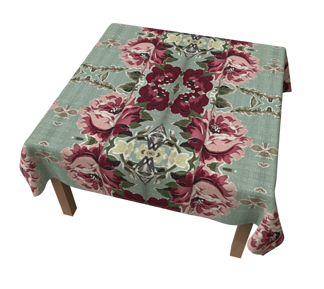 Seafoam Roses 60 x 60 wedding tablecloth