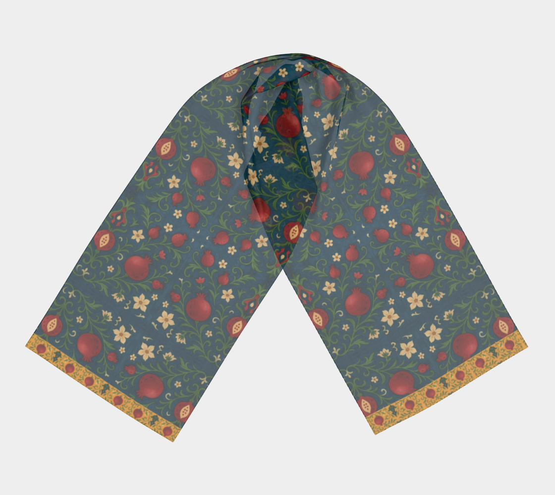 Winter Pomegranates Long Silk Scarf